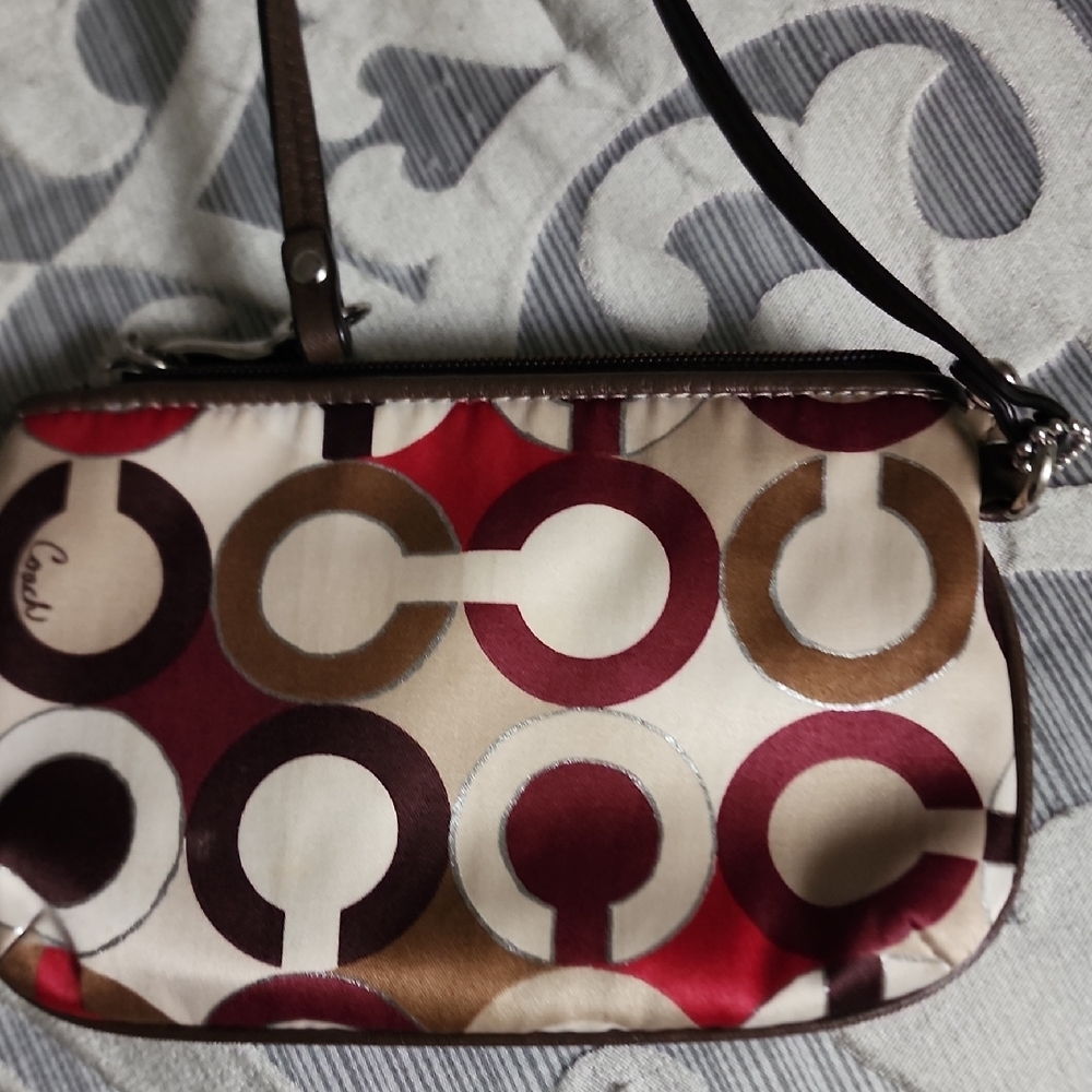 Coach Brown and Red OP Art Signature Satin And Leather Wristlet Vintage Y2K - Picture 8 of 8